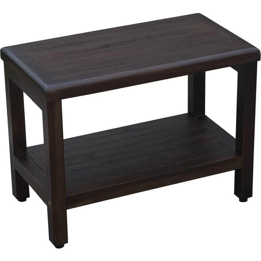 Rectangular Teak Shower Bench With Shelf In Brown Finish - Homeroots - Flyclothing LLC