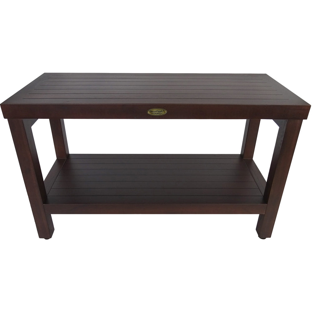 Rectangular Teak Shower Stool Or Bench With Shelf In Brown Finish - Homeroots