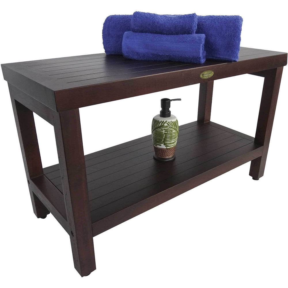 Rectangular Teak Shower Stool Or Bench With Shelf In Brown Finish - Homeroots - Flyclothing LLC