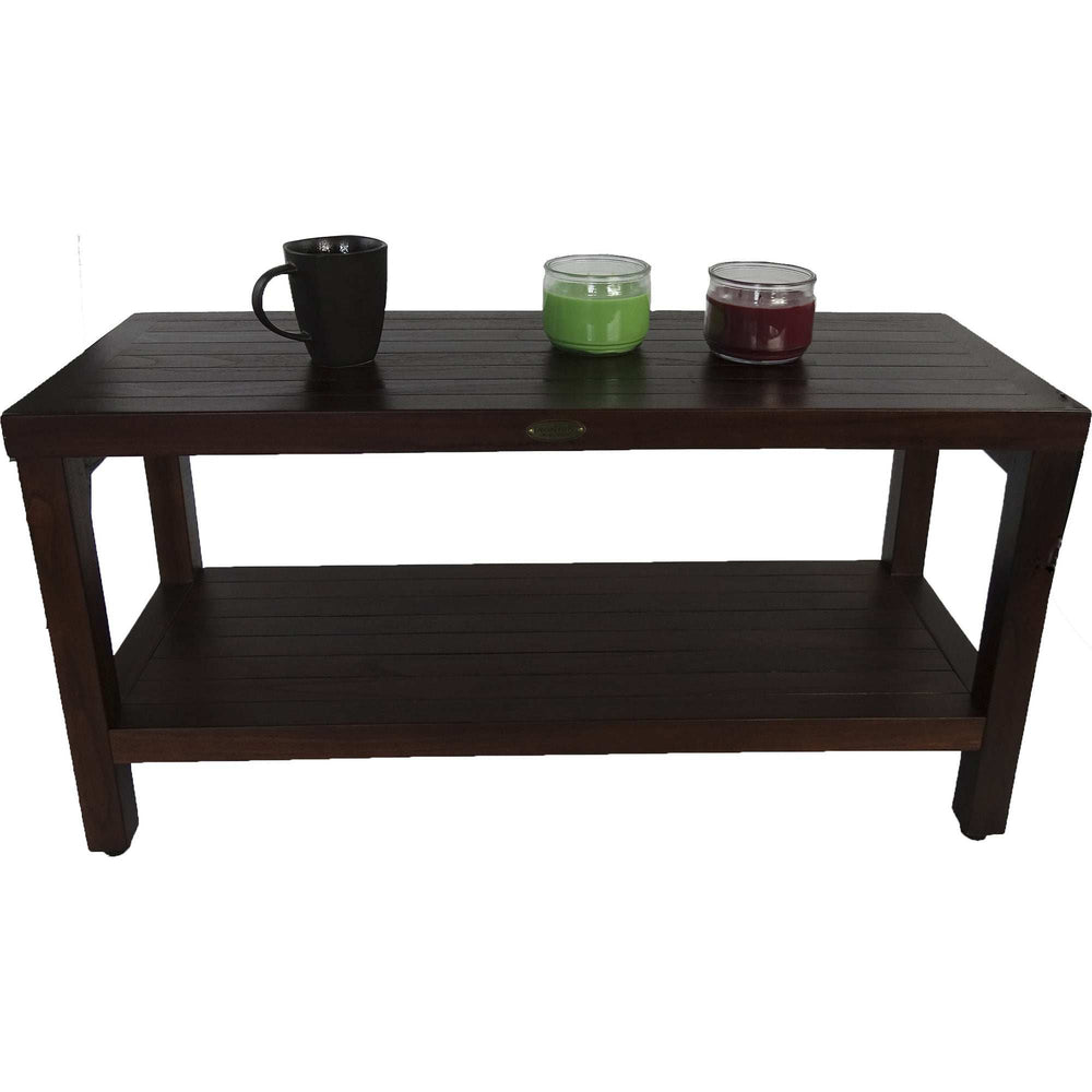Rectangular Teak Shower Outdoor Bench With Shelf In Brown Finish - Homeroots - Flyclothing LLC