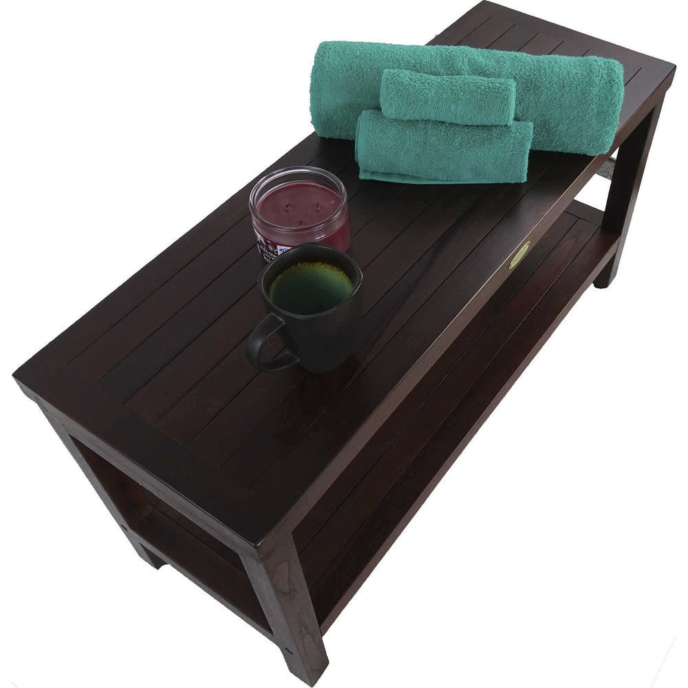 Rectangular Teak Shower Outdoor Bench With Shelf In Brown Finish - Homeroots - Flyclothing LLC