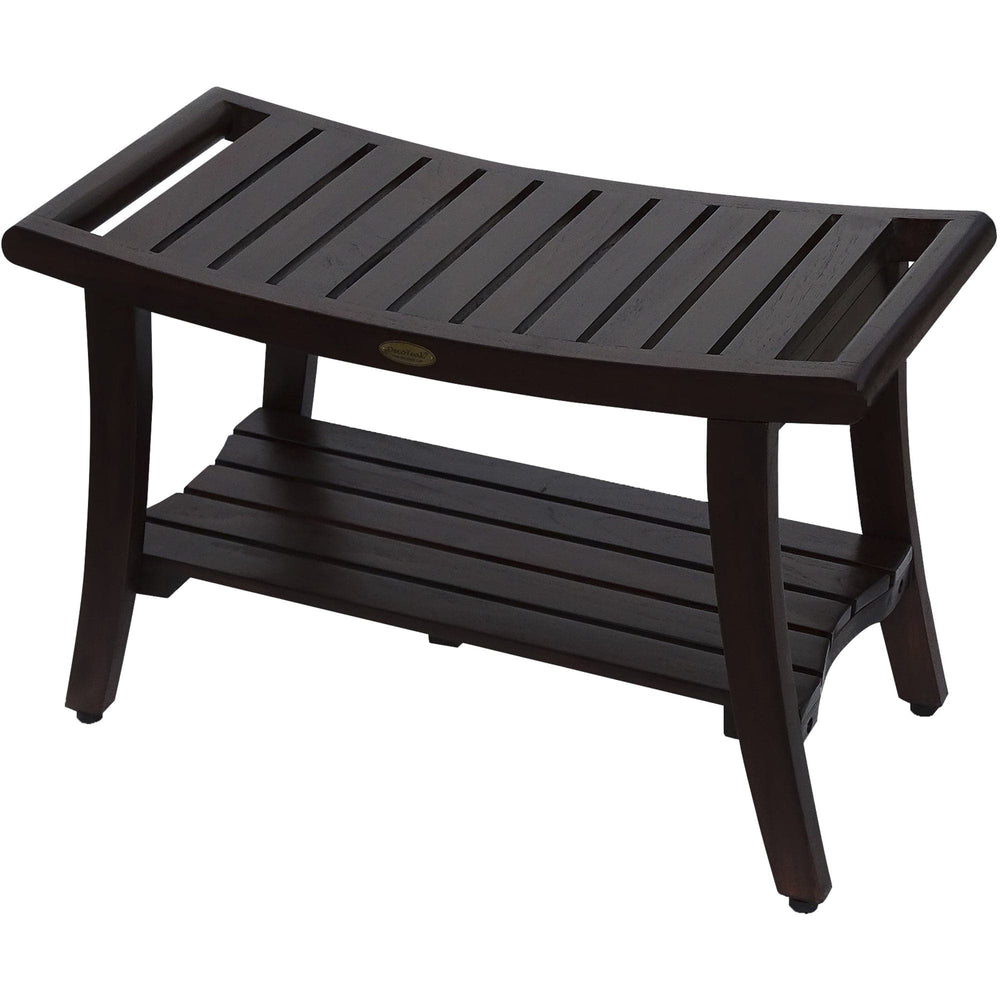 Contemporary Teak Shower Bench With Handles In Brown Finish - Homeroots