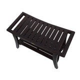 Contemporary Teak Shower Bench With Handles In Brown Finish - Homeroots