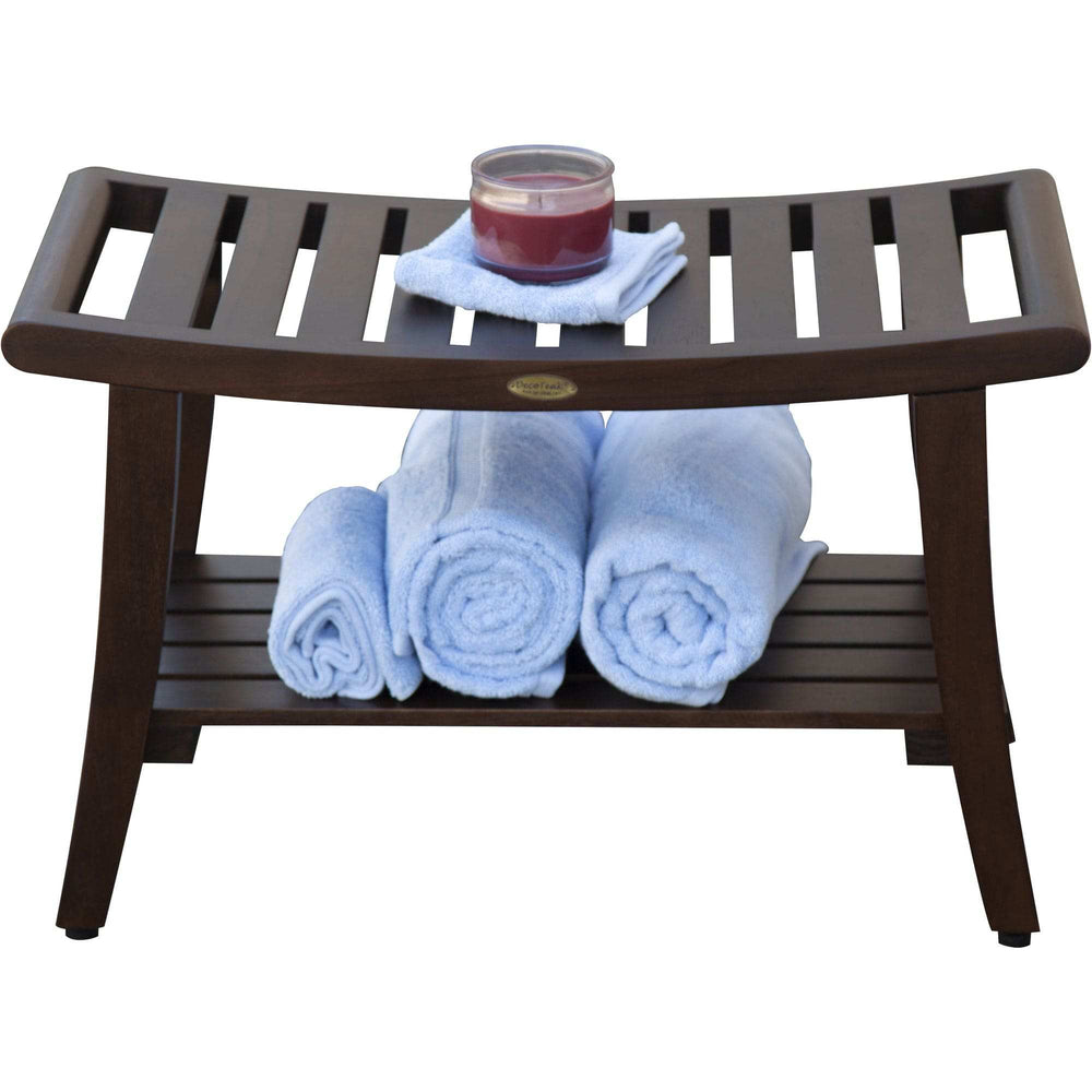 Contemporary Teak Shower Bench With Handles In Brown Finish - Homeroots - Flyclothing LLC