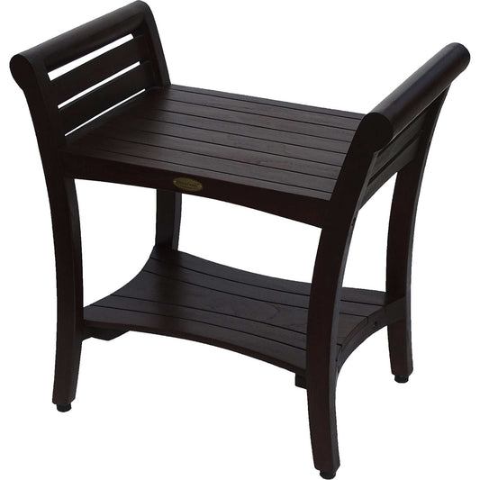 Contemporary Teak Shower Bench With Handles In Dark Brown - Homeroots - Flyclothing LLC