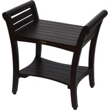 Contemporary Teak Shower Bench With Handles In Dark Brown - Homeroots