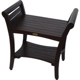 Contemporary Teak Shower Bench With Handles In Dark Brown - Homeroots
