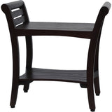 Contemporary Teak Shower Bench With Handles In Dark Brown - Homeroots
