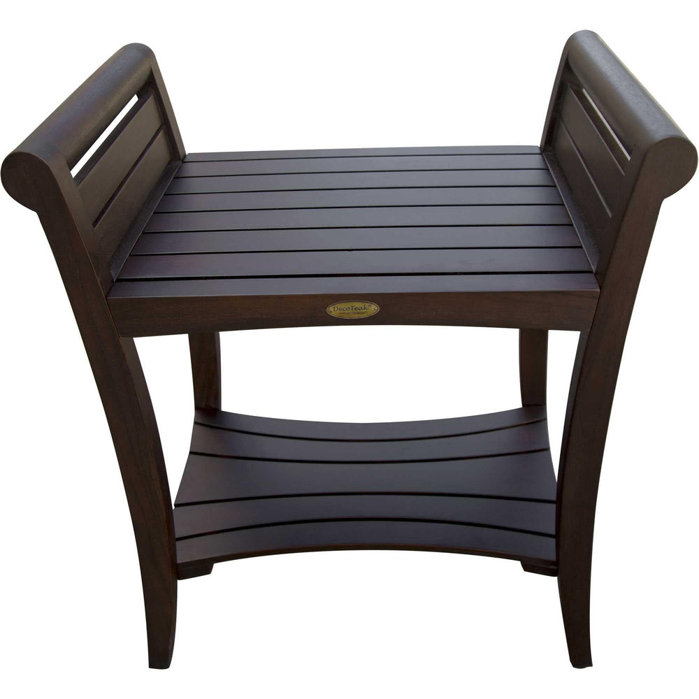 Rectangular Teak Shower Bench With Shelf And Handles In Brown Finish - Homeroots