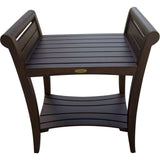 Rectangular Teak Shower Bench With Shelf And Handles In Brown Finish - Homeroots