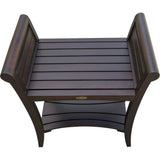 Rectangular Teak Shower Bench With Shelf And Handles In Brown Finish - Homeroots