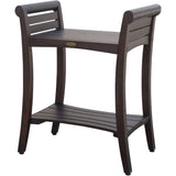 Rectangular Teak Shower Bench With Shelf And Handles In Brown Finish - Homeroots