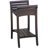 Rectangular Teak Shower Bench With Shelf And Handles In Brown Finish - Homeroots