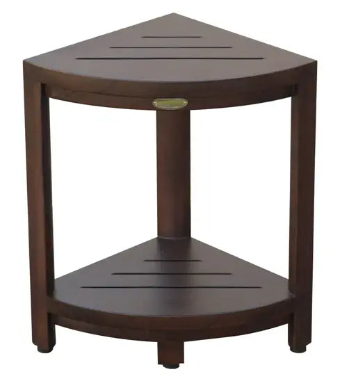 Compact Triangular Teak Shower Outdoor Bench With Shelf In Brown Finish - Homeroots - Flyclothing LLC