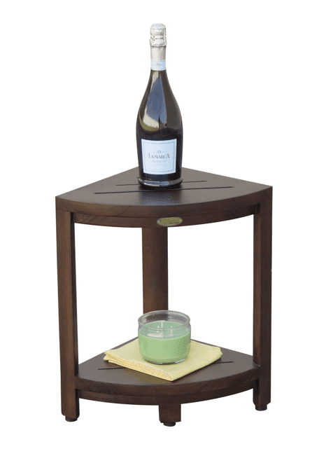 Compact Triangular Teak Shower Outdoor Bench With Shelf In Brown Finish - Homeroots - Flyclothing LLC