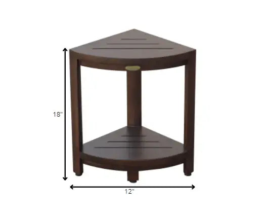 Compact Triangular Teak Shower Outdoor Bench With Shelf In Brown Finish - Homeroots - Flyclothing LLC