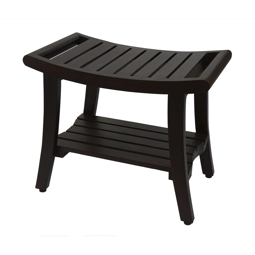 Contemporary Teak Shower Bench With Shelf And Handles In Brown Finish - Homeroots