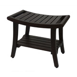 Contemporary Teak Shower Bench With Shelf And Handles In Brown Finish - Homeroots