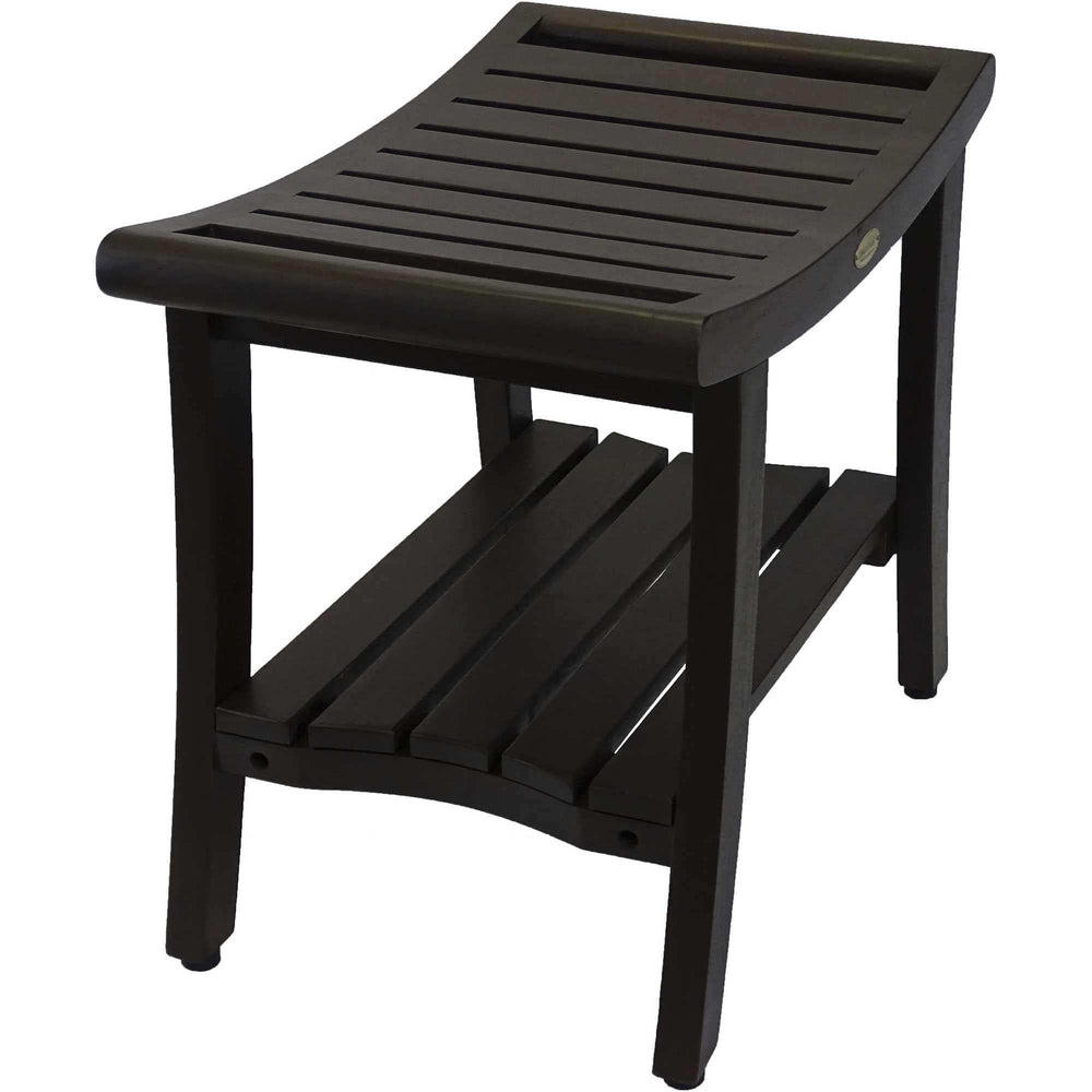 Contemporary Teak Shower Bench With Shelf And Handles In Brown Finish - Homeroots - Flyclothing LLC