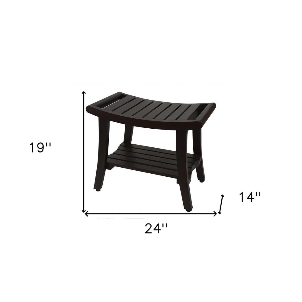 Contemporary Teak Shower Bench With Shelf And Handles In Brown Finish - Homeroots - Flyclothing LLC