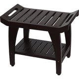 Contemporary Teak Shower Bench With Shelf And Handles In Brown Finish - Homeroots