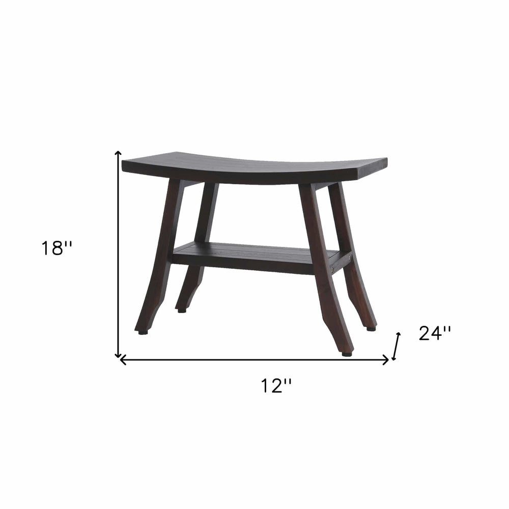 Contemporary Teak Shower Bench With Shelf In Brown Finish - Homeroots - Flyclothing LLC