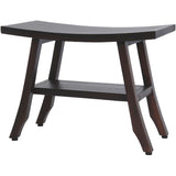 Contemporary Teak Shower Bench With Shelf In Brown Finish - Homeroots