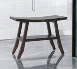 Contemporary Teak Shower Bench With Shelf In Brown Finish - Homeroots