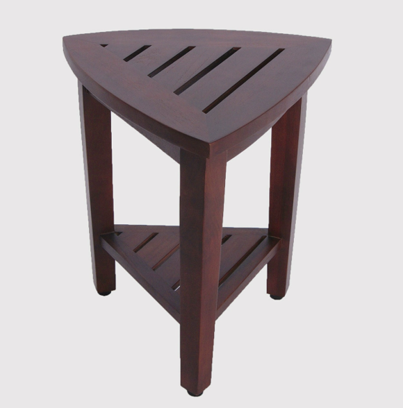 Compact Teak Corner Shower  Outdoor Bench With Shelf In Brown Finish - Homeroots