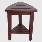 Compact Teak Corner Shower  Outdoor Bench With Shelf In Brown Finish - Homeroots