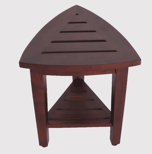 Compact Teak Corner Shower Outdoor Bench With Shelf In Brown Finish - Homeroots - Flyclothing LLC
