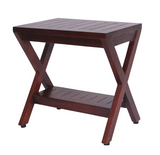 Compact X Shape Teak Shower Outdoor Bench With Shelf In Brown Finish - Homeroots