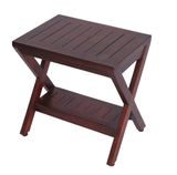 Compact X Shape Teak Shower Outdoor Bench With Shelf In Brown Finish - Homeroots