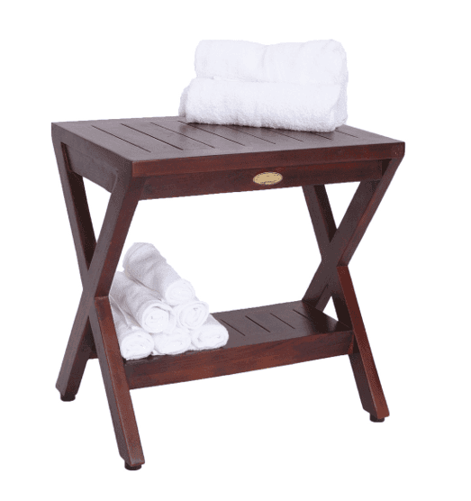 Compact X Shape Teak Shower Outdoor Bench With Shelf In Brown Finish - Homeroots - Flyclothing LLC