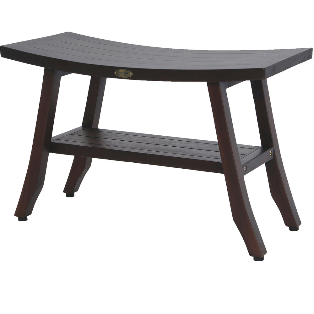Contemporary Teak Shower Bench With Shelf In Brown Finish - Homeroots