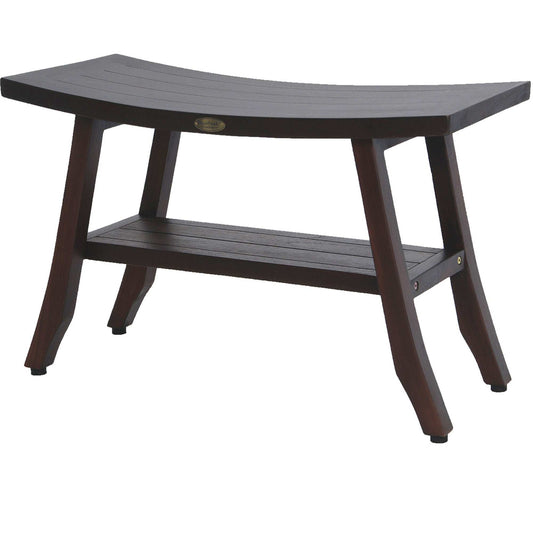 Contemporary Teak Shower Bench With Shelf In Brown Finish - Homeroots - Flyclothing LLC