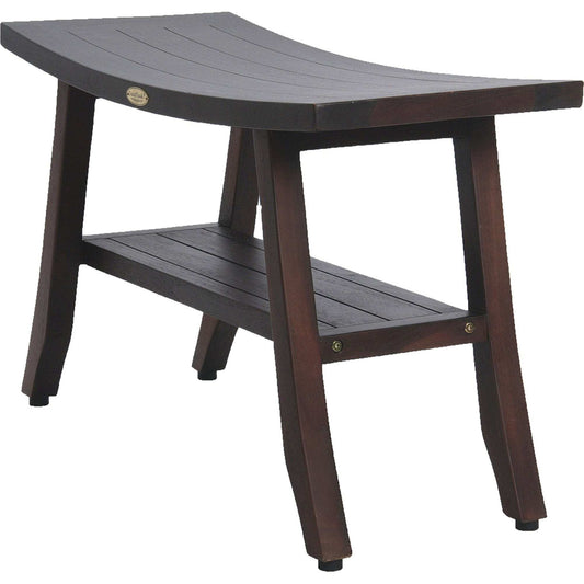 Contemporary Teak Shower Bench With Shelf In Brown Finish - Homeroots - Flyclothing LLC