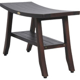Contemporary Teak Shower Bench With Shelf In Brown Finish - Homeroots