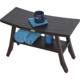 Contemporary Teak Shower Bench With Shelf In Brown Finish - Homeroots