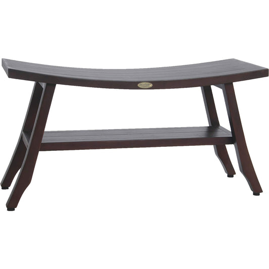 34" Brown Teak Shower Bench With Shelf - Homeroots