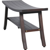34" Brown Teak Shower Bench With Shelf - Homeroots