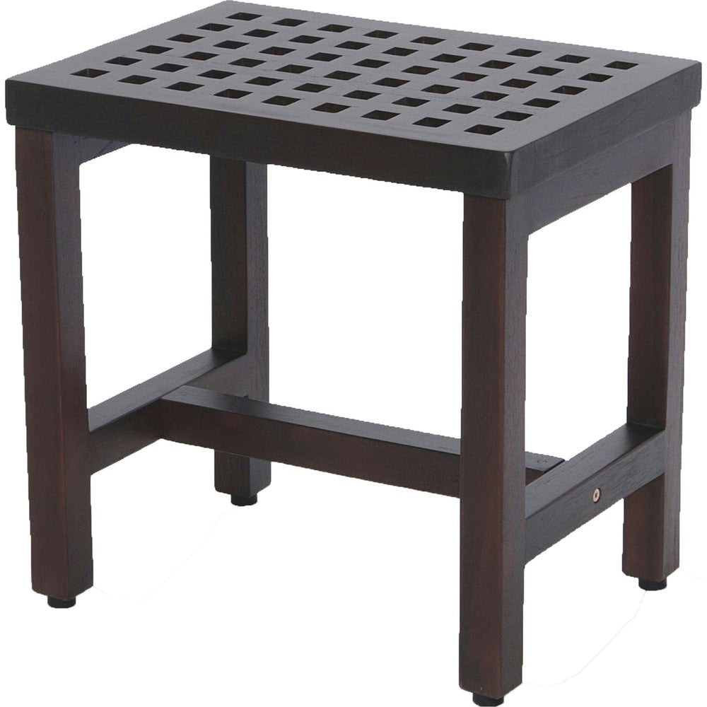 Compact Rectangular Teak Lattice Pattern Shower Or Outdoor Bench In Brown Finish - Homeroots