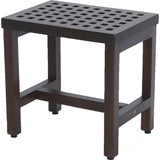 Compact Rectangular Teak Lattice Pattern Shower Or Outdoor Bench In Brown Finish - Homeroots
