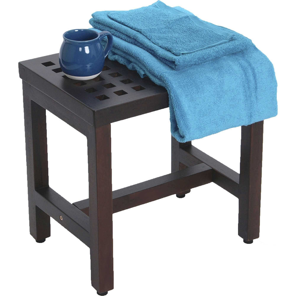 Compact Rectangular Teak Lattice Pattern Shower Or Outdoor Bench In Brown Finish - Homeroots - Flyclothing LLC