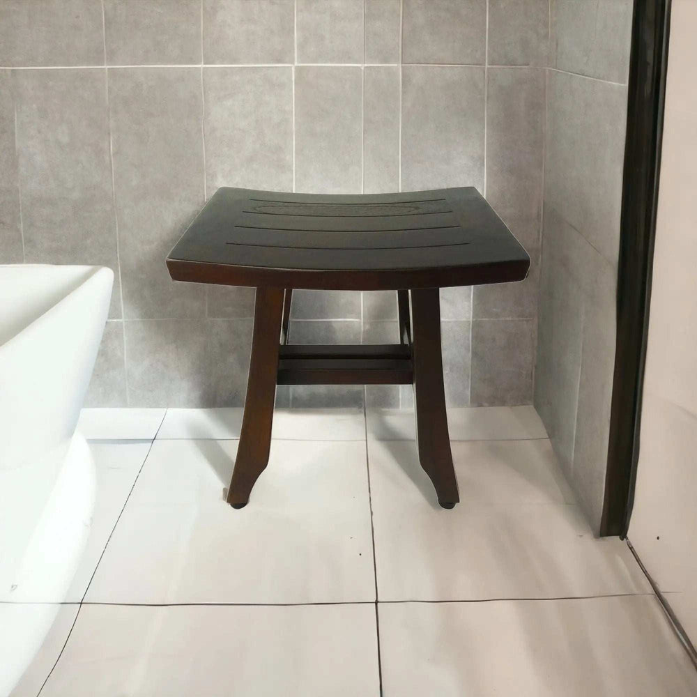 Compact Curvilinear Teak Shower Or Outdoor Bench In Brown Finish - Homeroots - Flyclothing LLC