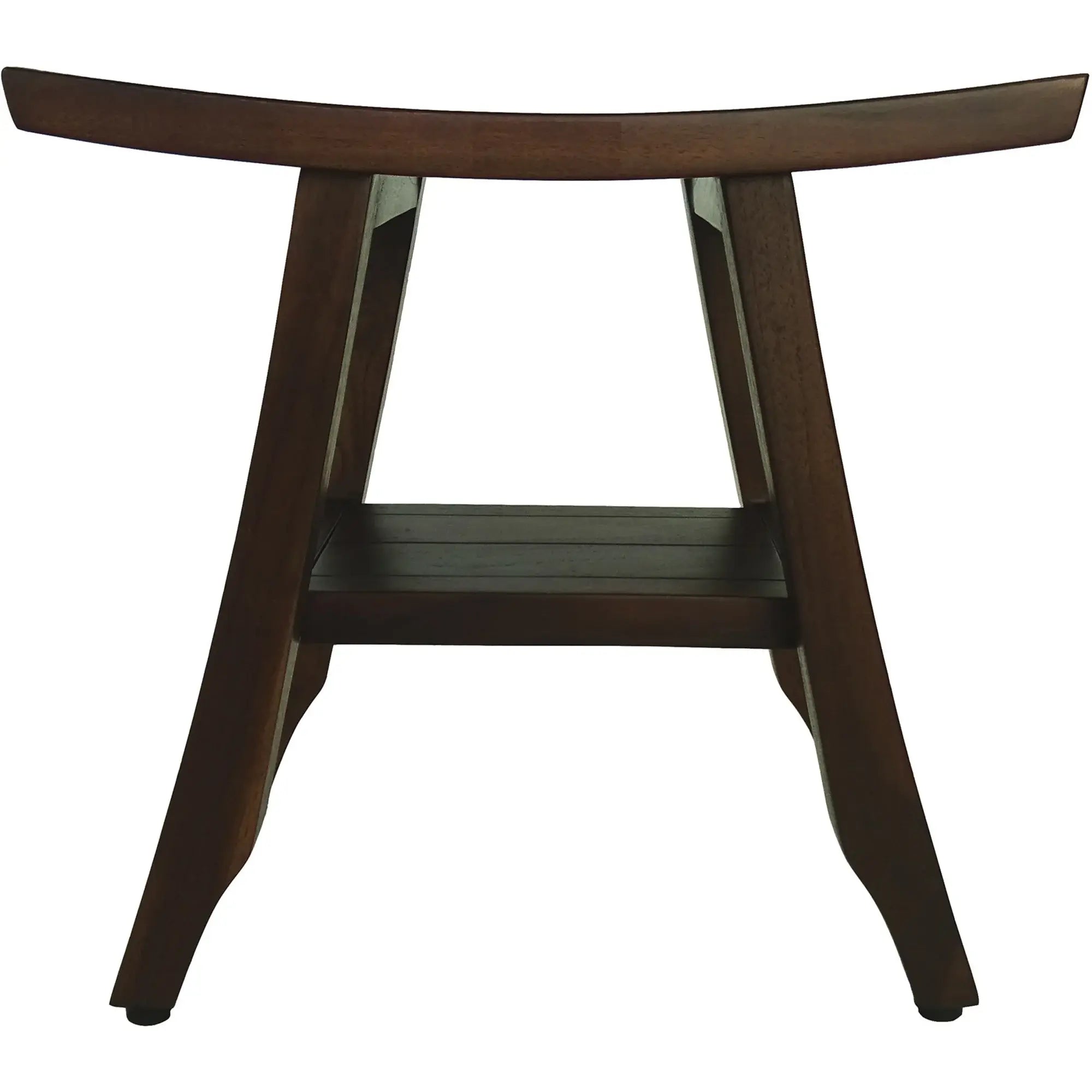 Compact Curvilinear Teak Shower Or Outdoor Bench With Shelf In Brown Finish - Homeroots - Flyclothing LLC