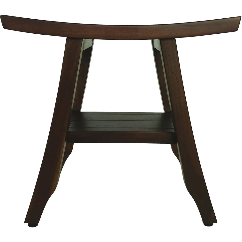 Compact Curvilinear Teak Shower Or Outdoor Bench With Shelf In Brown Finish - Homeroots