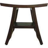 Compact Curvilinear Teak Shower Or Outdoor Bench With Shelf In Brown Finish - Homeroots