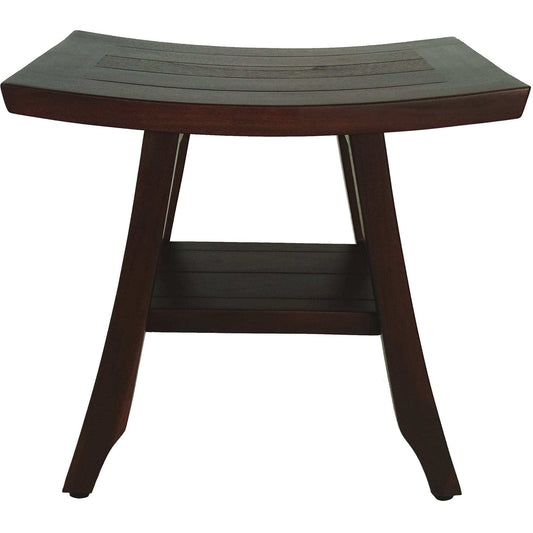 Compact Curvilinear Teak Shower Or Outdoor Bench With Shelf In Brown Finish - Homeroots - Flyclothing LLC