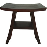 Compact Curvilinear Teak Shower Or Outdoor Bench With Shelf In Brown Finish - Homeroots